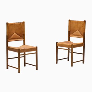 Cognac Leather Dining Chairs, Italy, 1960s