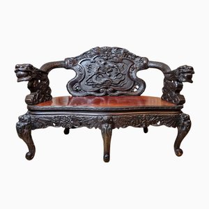 Late 19th Century Chinese Carved Dragon Bench, 1890s