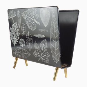 Italian Black & White Leaf Metal Magazine Rack by Piero Fornasetti, 1960s
