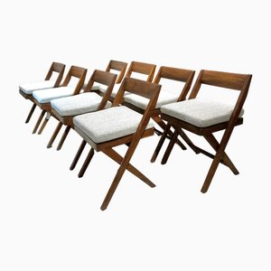 Vintage Library Chairs by Pierre Jeanneret, 1950s, Set of 8