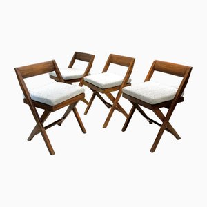 Vintage Library Chairs by Pierre Jeanneret, 1950s, Set of 4