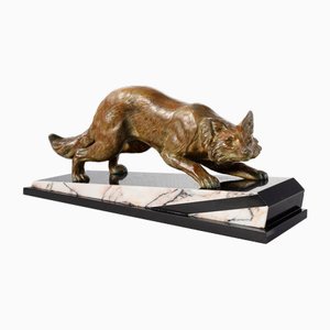 FH Danvin, Sculpture of a Fox, 1973, Bronze sur Marbre