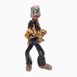 Dekorative Vintage Clownfigur aus lackierter Keramik, 1950er