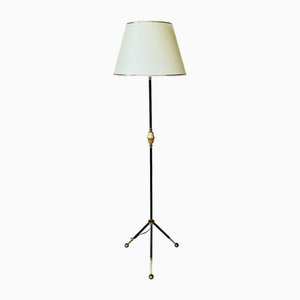 Vintage Floor Lamp with Gilded Brass Decor on Tripod Legs, 1960s