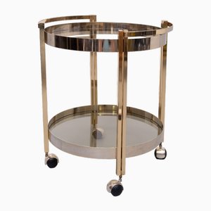 Carrello Hollywood Regency rotondo in ottone e nichel, anni '70