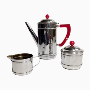 Art Deco Chrome Coffee Service Set with Bakelite, 1930s, Set of 3