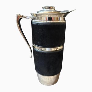 Modernist Italian Black Cavallino and Silver Plated Thermos Carafe, 1980s