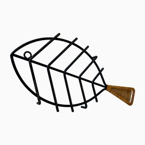 Midcentury Iron & Rattan Trivet Fish by Laurids Lonborg, 1960s