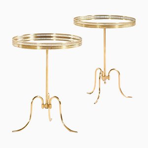 Tables d'Appoint / Tables Cocktail en Laiton et Plateaux en Verre Miroir Circulaire, 1940s, Set de 2