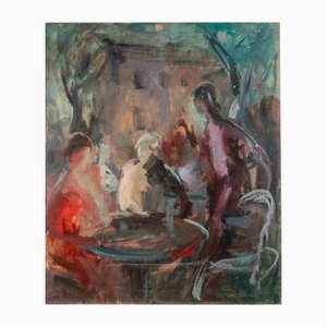 Miloslava Vrbova-Štefková, People at the Café, Oil Painting, Mid-20th Century
