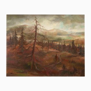 Miloslava Vrbova-Štefková, Landscape, Bohemian Forest, Oil Painting, Mid-20th Century