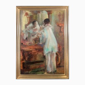 Vrbova Miloslava Prof. Zinkovy, Pierot in the Dressing Room, Oil on Canvas, Mid-20th Century