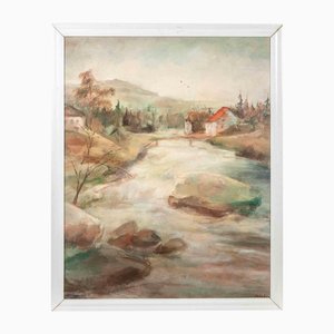 Miloslava Vrbova-Štefková, River Landscape, Oil Painting, Mid-20th Century