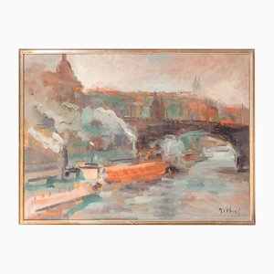 Miloslava Vrbova-Štefková, View of Charles Bridge in Prague, Oil Painting, Mid-20th Century