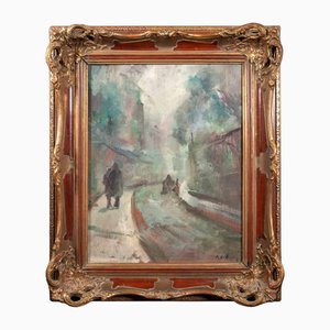 Miloslava Vrbova-Štefková, Rue enneigée en République tchèque, Peinture à l'huile, Milieu du XXe siècle