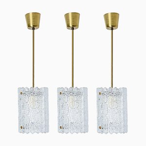 Vintage Brass and Crystal Glass Pendant by Carl Fagerlund for Orrefors, 1960