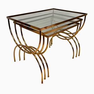 Neoclassical Brass Nesting Tables, Set of 3