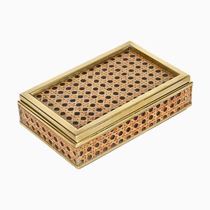 Mid-Century Brass, Acrylic Glass & Vienna Straw Decorative Box from Christian Dior, Italy, 1970s