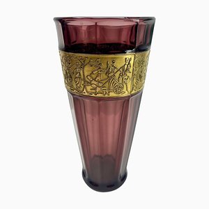 Art Deco Moser & Söhne Carlsbad Glass Vase with Relief-Cut Panel, 1930s