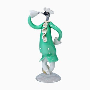 Scultura vintage in vetro di Murano raffigurante un carnevale veneziano di Seguso, anni '40