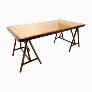 Table Vintage en Laiton Marqueté, 1930s