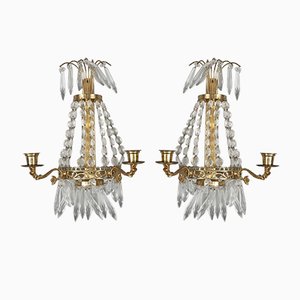 Antique Crystal Wall Mounting Candle Holders, Set of 2