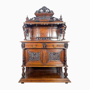 Neo Renaissance Style Walnut Serving Table with Characters