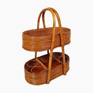 Mid-Century Italian Modern Bar Cart in Bamboo, Cane & Rattan, 1960s