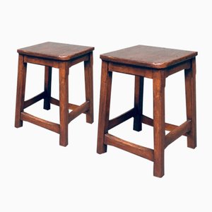 Set of Belgian Hand Crafted Wooden Stools, 1940s