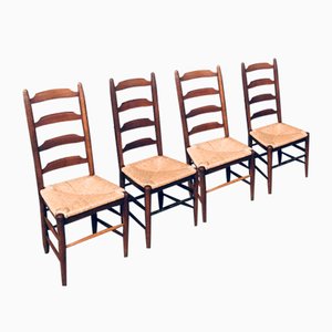 Chaises de Salle à Manger Rustiques en Chêne et Rush, 1960s, Set de 4