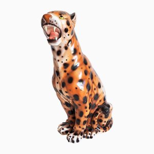 Statua di leopardo vintage in ceramica, anni '70