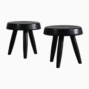 Set of Vintage Stools in Black Lacquered Wood by Charlotte Perriand, 1950s