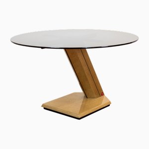 Round Sunny Table in Wood and Smoked Glass by Giovanni Offredi for Saporiti, 1970s
