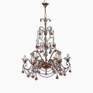 Lustre Antique à Six Lumières en Métal et Verre