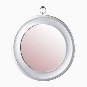 Specchio sospeso con cornice in vetro e metallo