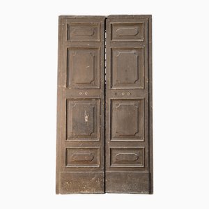 Puerta doble Luis XIV grande del siglo XVII con letreros y restos de decoraciones lacadas, Italia