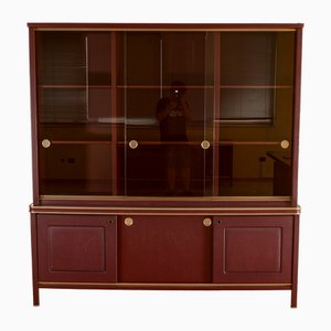 Credenza a due corpi rivestita in similpelle bordeaux di Umberto Mascagni, anni '50