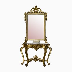 Second Half of the 20th Century Console with Mirror in Carved and Gilded Wood, France, 1890s, Set of 2