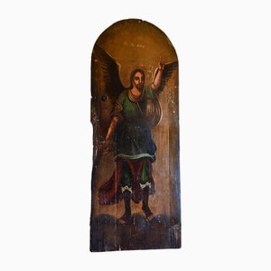 Osteuropäischer Künstler, St. Michael, 1700er, Gemälde an einer Holztür