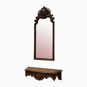 Antique Mirror with Console in Walnut, Set of 2