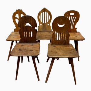 Antike deutsche Bauernstühle, 1800er, 5 . Set