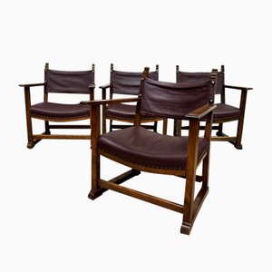 Antike Kaminsessel aus Nussholz & Leder von Alfred Loos, Wien, 1930er, 4er Set
