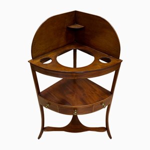 Antique Corner Washbasin in Mahogany with Boxwood Inlay, England, Set of 3