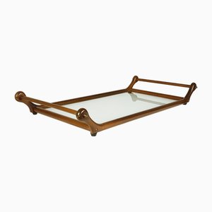 Italian Brass and Wood Serving Tray, 1960s