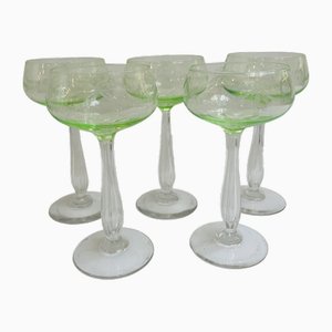 Vintage Art Nouveau Crystal Glasses in Uranium Glass from Villeroy & Boch, 1920s, Set of 5