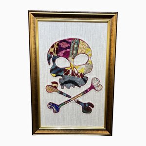 Appendiabiti vintage con cornice in seta, anni '80