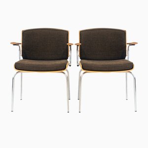 Fauteuils en Contreplaqué de Chêne et Acier Tubulaire, 1970s, Set de 2