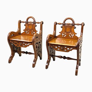 Set of 19th Century Oak Hall Seats, 1880