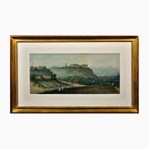 Thomas Cooper Moore, Perspectiva del castillo y el parque de Nottingham, acuarela, década de 1800, enmarcado