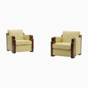 Französische Art Deco Clubsessel aus Leder, 1930er, 2er Set